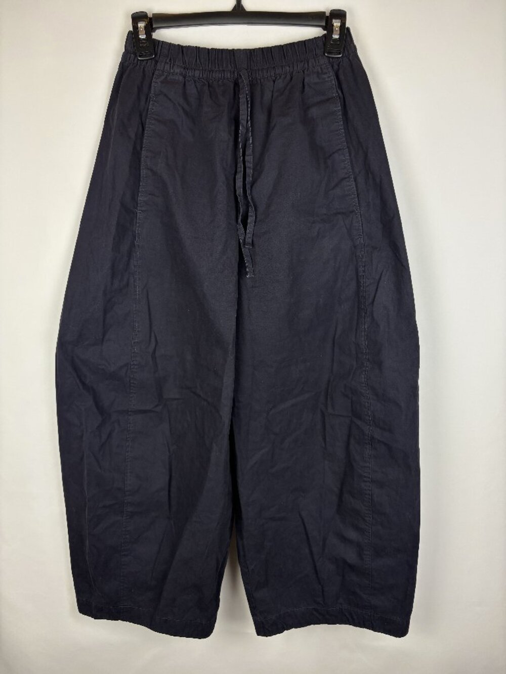 2 COS Barrel Leg Pants 100% Cotton Wide Pant Navy Blue Drawstring Waistband EUC
